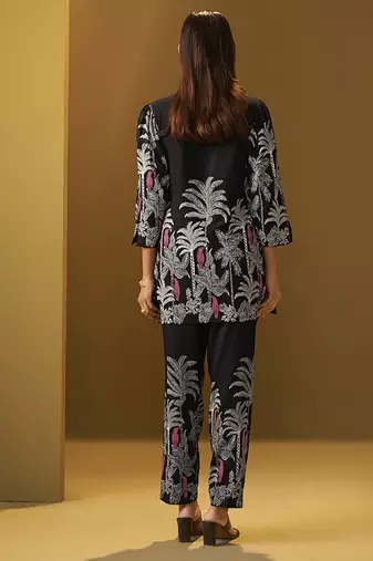 Black floral printed rayon co-ord set