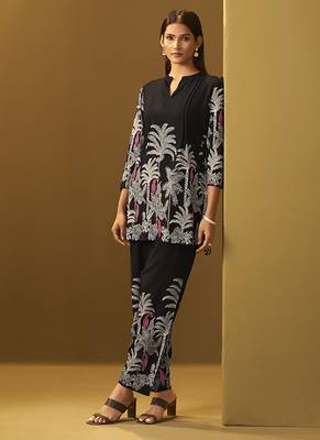 Black floral printed rayon co-ord set 3