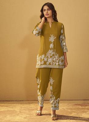 Mustard printred rayon co-ord set 1