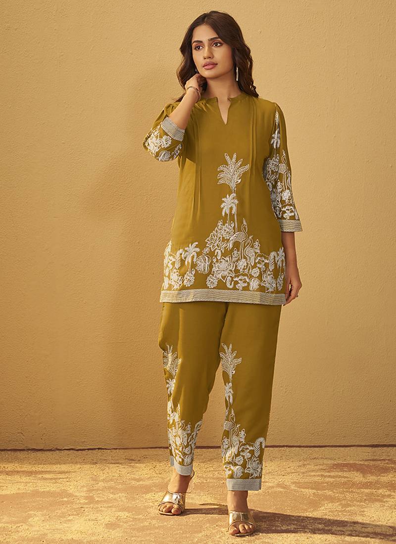 Mustard printred rayon co-ord set