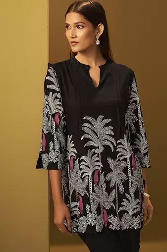 Black floral printed rayon co-ord set
