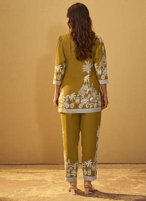 Mustard printred rayon co-ord set 2