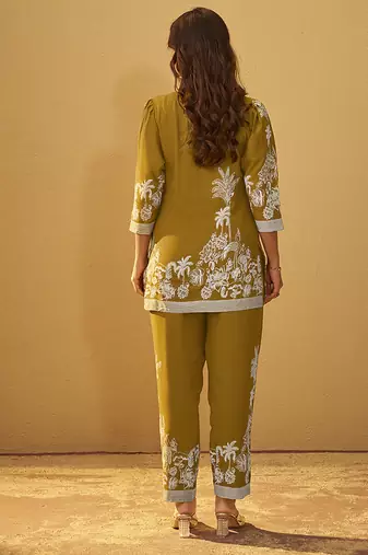 Mustard printred rayon co-ord set