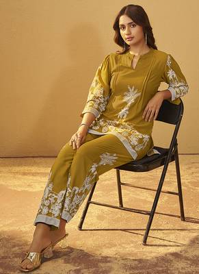 Mustard printred rayon co-ord set 3