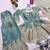 Sea green satin with embroidered mirror work palazzo set