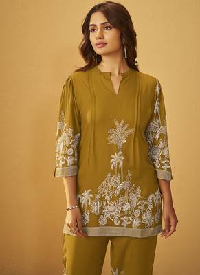 Mustard printred rayon co-ord set 4