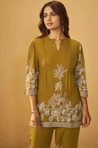 Mustard printred rayon co-ord set