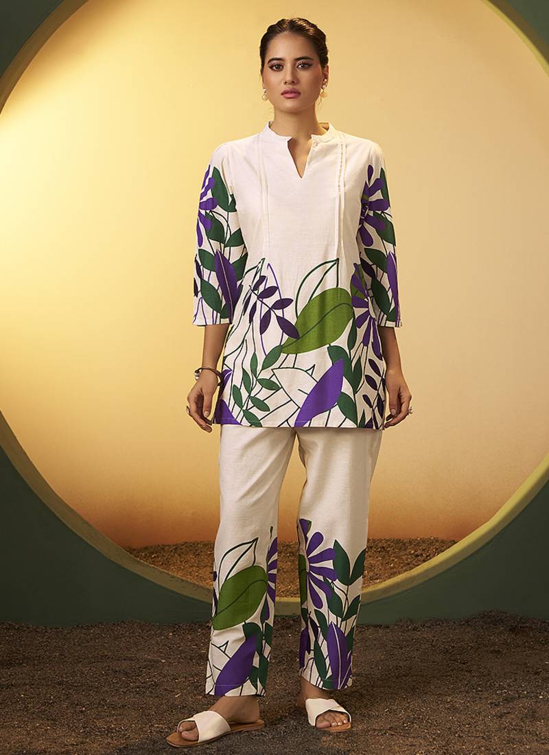 Off-white floral printed pure cotton co-ord set