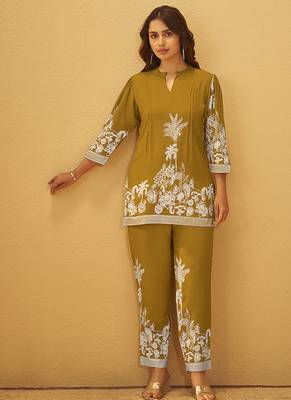 Mustard printred rayon co-ord set 5
