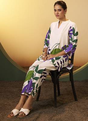 Off-white floral printed pure cotton co-ord set 3