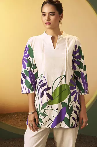 Off-white floral printed pure cotton co-ord set