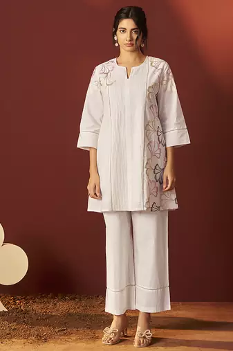 Off-white embroidered pure cotton co-ord set