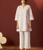Off-white embroidered pure cotton co-ord set