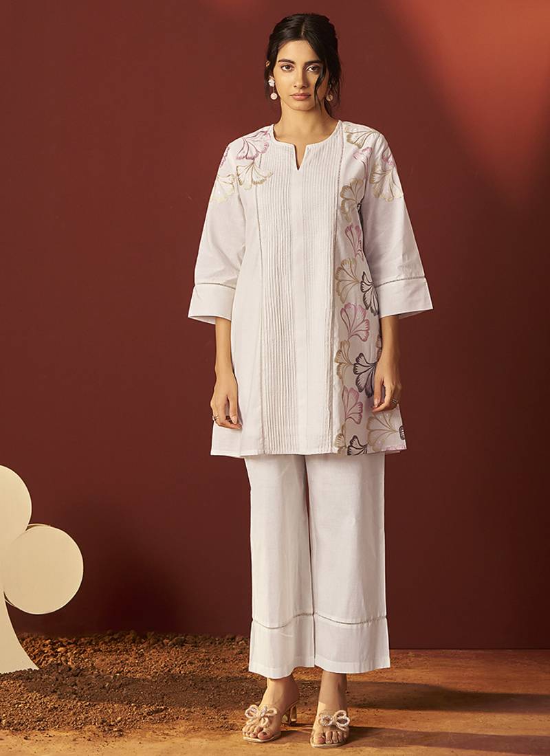 Off-white embroidered pure cotton co-ord set