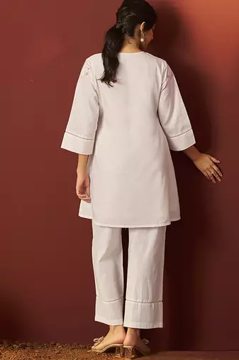 Off-white embroidered pure cotton co-ord set