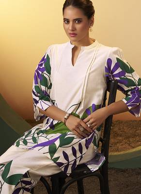 Off-white floral printed pure cotton co-ord set 5