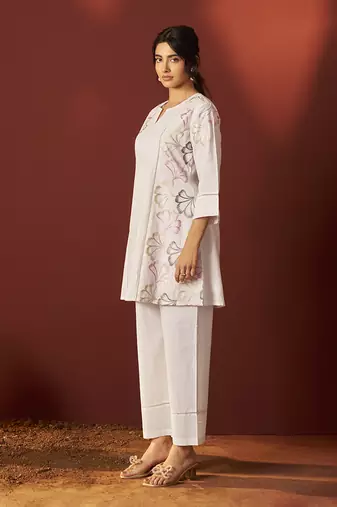 Off-white embroidered pure cotton co-ord set