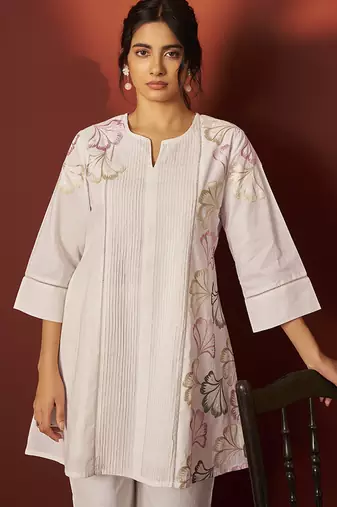 Off-white embroidered pure cotton co-ord set