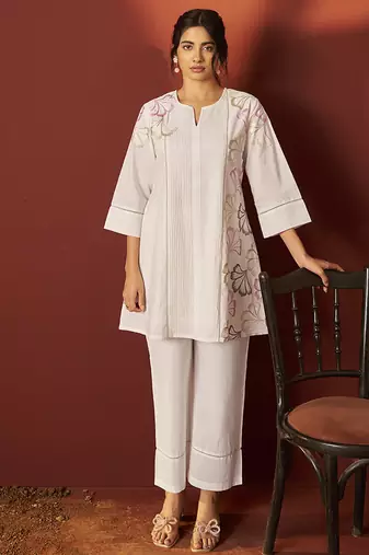 Off-white embroidered pure cotton co-ord set