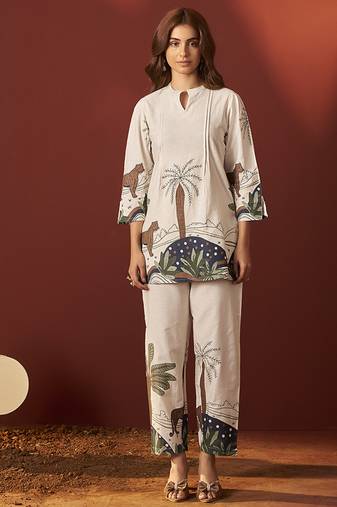 Off-white printred pure cotton co-ord set