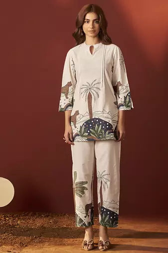 Off-white printred pure cotton co-ord set