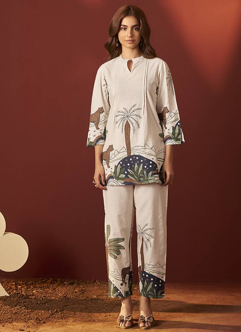 Off-white printred pure cotton co-ord set