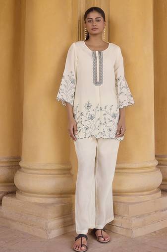 Off-white embroidered roman silk co-ord set
