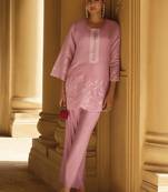 Light pink embroidered roman silk co-ord set