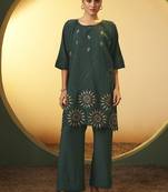 Green embroidered roman silk co-ord set