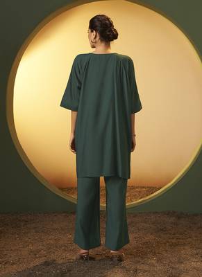 Green embroidered roman silk co-ord set 2