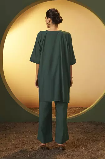 Green embroidered roman silk co-ord set