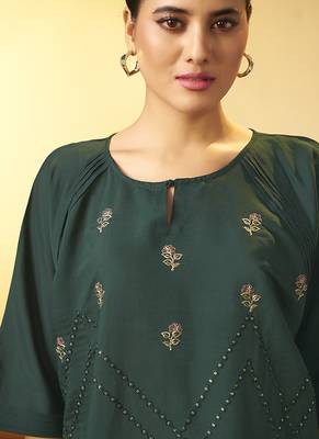 Green embroidered roman silk co-ord set 5