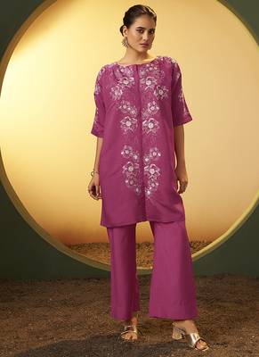 Light pink embroidered roman silk co-ord set 1