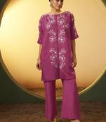 Light pink embroidered roman silk co-ord set