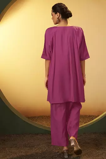 Light pink embroidered roman silk co-ord set