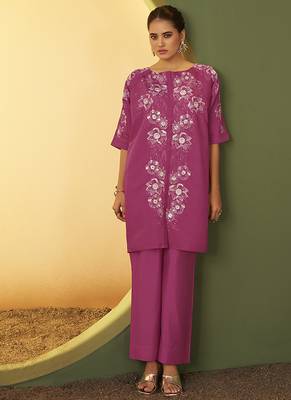 Light pink embroidered roman silk co-ord set 3