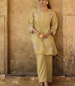 Yellow embroidered roman silk co-ord set