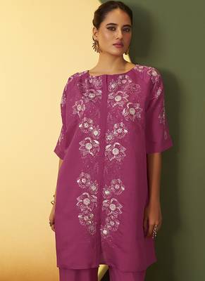 Light pink embroidered roman silk co-ord set 4