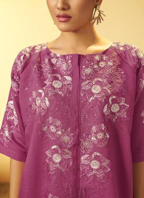 Light pink embroidered roman silk co-ord set 5