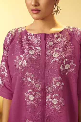 Light pink embroidered roman silk co-ord set