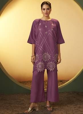 Dusty pink embroidered roman silk co-ord set 1