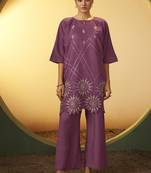 Dusty pink embroidered roman silk co-ord set