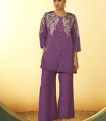 Purple embroidered roman silk co-ord set