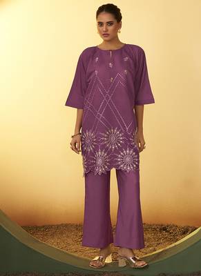 Dusty pink embroidered roman silk co-ord set 3