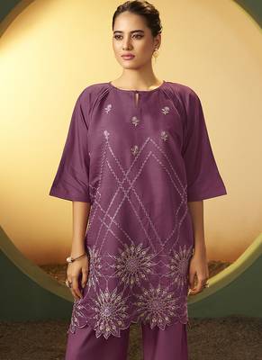 Dusty pink embroidered roman silk co-ord set 4