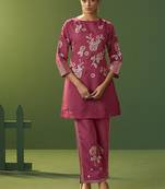 Bright pink embroidered roman silk co-ord set