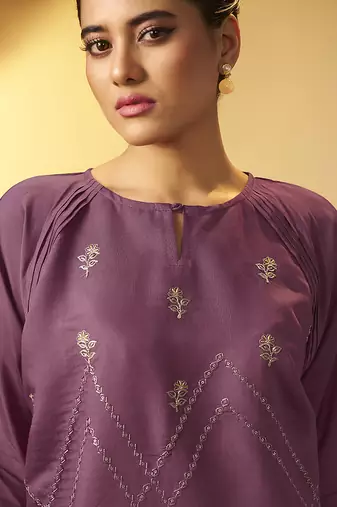 Dusty pink embroidered roman silk co-ord set