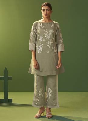 Grey embroidered roman silk co-ord set 1