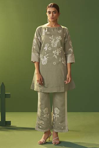 Grey embroidered roman silk co-ord set