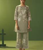 Grey embroidered roman silk co-ord set